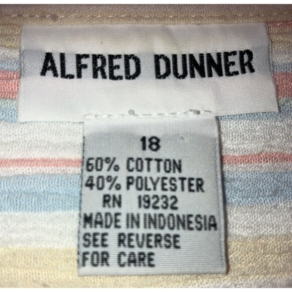 alfred dunner Top Blouse L 18 Stripes Multicolored Button Up Collared Artsy - Picture 5 of 5